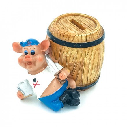 Копилка &quot;Свинка пират с бочонком&quot; полистоун оптом 