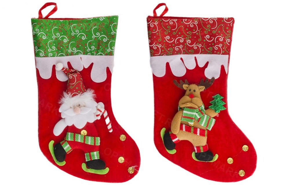Рождественский носок для подарков 40 х 20 см оптом 