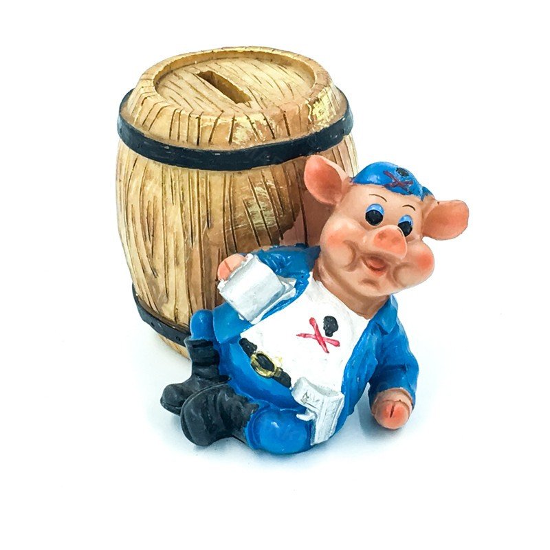 Копилка "Свинка пират с бочонком" полистоун оптом 