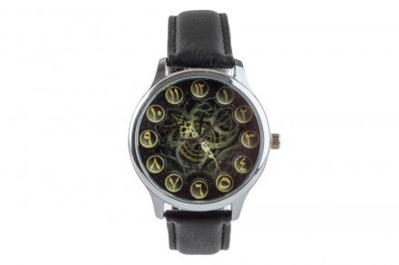 Кварцевые часы &quot;Арабский механизм&quot; на классическом чёрном ремешке из натуральной кожи оптом 