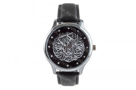 Кварцевые часы &quot;Аль-курси&quot; на классическом чёрном ремешке из натуральной кожи оптом 