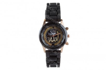 Кварцевые часы &quot;Всевышний&quot; на чёрном силиконовом браслете (мал.) оптом 