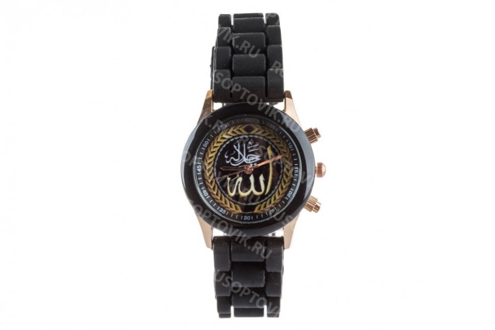 Кварцевые часы "Всевышний" на чёрном силиконовом браслете (мал.) оптом 