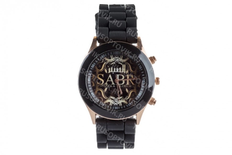 Кварцевые часы "SABR" на чёрном силиконовом браслете (бол.) оптом 