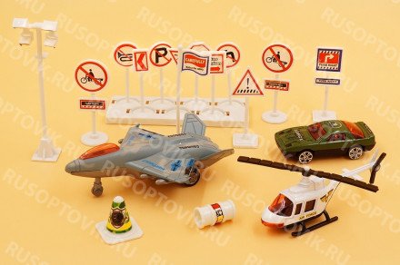 Игрушечный набор City Vehicle с дорожными знаками оптом 